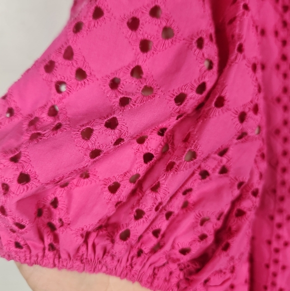 Tuckernuck Hyacinth House Tryall Preppy Eyelet Lace Ruffle Midi Dress Hot Pink S - Picture 10 of 15